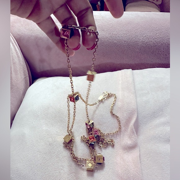 Louis Vuitton Collier Gamble Crystal Cube Gold Tone Long Necklace Authentic - Picture 13 of 17